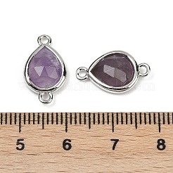 天然アメジストのファセットコネクターチャーム  ラックメッキ真鍮ティアドロップリンク  プラチナ  16.5x9.5x4mm  穴：1.4mm&nbsp;G-L514-048G-09
