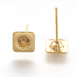 304ステンレススチール製イヤリング部品  正方形  ゴールドカラー  13mm  スクエア：6x6x2mm  トレイ：3mm  ピン：0.7mm&nbsp;STAS-G187-13G