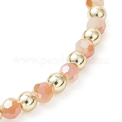 女性用ガラスビーズストレッチブレスレット  ラウンド  真鍮  ダークオレンジ  ビーズ：4mm  内径：2.17インチ（5.5cm）&nbsp;BJEW-JB13308-02