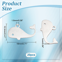 ステンレスペンダント201個  クジラ  ステンレス鋼色  10.5x18x1mm  穴：1.6mm  20個/箱&nbsp;STAS-UN0047-45