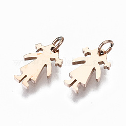 304ステンレススチールチャーム  丸カン付き  レーザー切断  女の子  ローズゴールド  8x5.5x1mm  丸カン：3x0.4ミリ  2.2mm内径&nbsp;STAS-S116-059RG