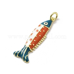 真鍮製エナメルペンダント  魚のチャーム  ラックめっき  長持ちメッキ  カドミウムフリー＆鉛フリー  18KGP本金メッキ  丸カン付き  オレンジ  30.5x10x3.5mm  穴：3mm&nbsp;KK-P338-07C-G03