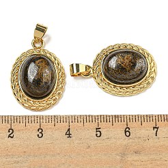 天然ブロンズ石の楕円形ペンダント  ラックメッキ真鍮宝石チャーム  ゴールドカラー  27.5x19.5x8mm  穴：5x4mm&nbsp;G-B079-02G-02