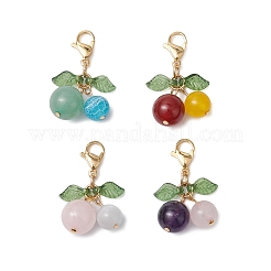 Cherry Natural Carnelian & Rose Quartz & Dyed Malaysia Jade & Dyed Crackle Agate & Green Aventurine & Amethyst & Cat Eye Pendant Decorations&nbsp;HJEW-TA00333