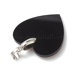 天然パウアシェルペンダント  真鍮のスナップオンベイル付きハートチャーム  プラチナ  30x30x2mm  穴：5x4mm&nbsp;PALLOY-JF05226-02