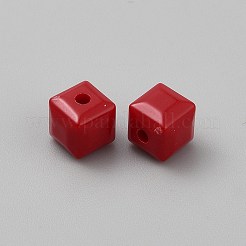 不透明なアクリルビーズ  キューブ  多面カット  レッド  7.5x7.5x7mm  穴：1.8mm&nbsp;MACR-WH20001-13D