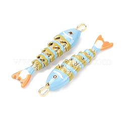 ラックメッキ真鍮チャーム  キュービックジルコニアエナメル  魚のチャーム  長持ちメッキ  鉛フリー＆カドミウムフリー  ライトスカイブルー  46x10.5x7.5mm  穴：4x2.5mm&nbsp;X-KK-A268-05G-C05
