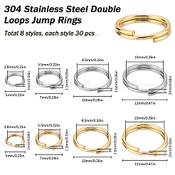 240pcs 8 Styles 304 Stainless Steel Split Rings&nbsp;STAS-SC0005-98