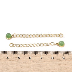 Ion Plating(IP) 316 Surgical Stainless Steel Curb Chain Extender with Natural Green Aventurine Round Charm&nbsp;STAS-A097-01G-13