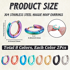 16Pcs 8 Colors 304 Stainless Steel Huggie Hoop Earrings for Women Men&nbsp;EJEW-SC0010-94