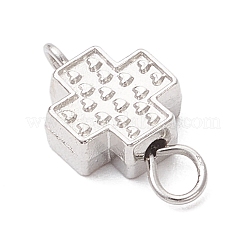 合金クロスコネクターチャーム  304ステンレススチールダブルループ付き  ステンレス鋼色  プラチナ  14x8x3~3.5mm  穴：1.6mmと2.5mm&nbsp;PALLOY-JF04057