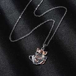 Brass Cute Cup Fox Pendant Cable Chain Necklaces for Women&nbsp;LS-NJEW-C067-03P