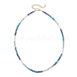 3.5MM Faceted Round Natural Apatite & Kyanite and Potato Natural Pearl Beaded Necklaces with 304 Stainless Steel End Chains&nbsp;NJEW-JN05974-01