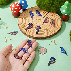 DIYイヤリング作成キット  6セット3色のエポキシ樹脂ペンダント  鳥  12個の真鍮のピアスフック付き  12個入り真鍮丸カン  ミックスカラー  29~30.5x11~17.5x1.5~2mm  穴：1.2mm&nbsp;DIY-TA0013-56