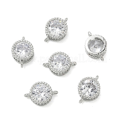 SHEGRACE Brass Pave Clear Cubic Zirconia Flat Round Connector Charms&nbsp;XGRQ3D332-501P