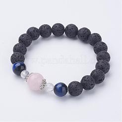天然溶岩ロックストレッチブレスレット  宝石付き  合金パーツ  2-1/4インチ（56mm）&nbsp;BJEW-JB03172