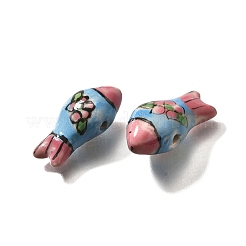 手作りの陶器ビーズ  手描きの陶器ビーズ  手描きの魚  ライトスカイブルー  12~12.5x25.5~27x8.5~10mm  穴：1.6~1.8mm&nbsp;PORC-S002-03B