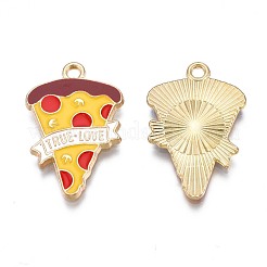 メッキ合金エナメルチャームラック  カドミウムフリー＆ニッケルフリー＆鉛フリー  ライトゴールド  ピザ  ゴールド  25x16.5x1.5mm  穴：1.6mm&nbsp;ENAM-N055-062