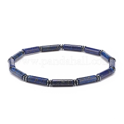 Natural Gemstone Column & Synthetic Hematite Stretch Bracelet&nbsp;BJEW-JB08458