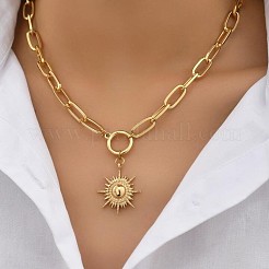 女性用太陽合金ペンダントペーパークリップチェーンネックレス  ゴールドカラー  16.54~19.29インチ（42~49cm）&nbsp;FS-WG180B3-01
