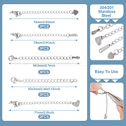 15Pcs 5 Styles 304/201 Stainless Steel Chain Extender&nbsp;STAS-TA0005-80