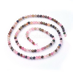 天然のマルチカラートルマリンビーズ連売り  多面カット  ラウンド  カラフル  3mm  穴：0.5mm  約115~130個/連  14.5~16.1インチ（37~41cm）&nbsp;G-F619-20B-3mm