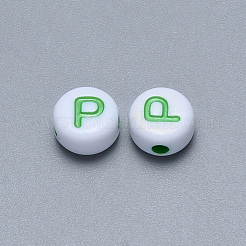 クラフトアクリル横穴レタービーズ  フラットラウンド  ミックスカラー  文字.p  7x3.5~4mm  穴：1.5mm  約3600個/500g&nbsp;SACR-S201-11P