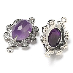 Natural Amethyst Faceted Oval Connector Charms&nbsp;G-G181-06P-03