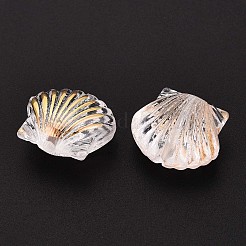 透明な腹筋プラスチック ビーズ  シェル形状  ゴールドライン入り  半分メッキ  ゴールド  12.5x14.5x7.5mm  穴：1.8mm  約735個/500g&nbsp;TACR-T028-78B