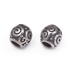 304ステンレススチールヨーロピアンビーズ  大穴ビーズ  バレル  アンティークシルバー  11.5x10.5mm  穴：5mm&nbsp;STAS-G220-47AS