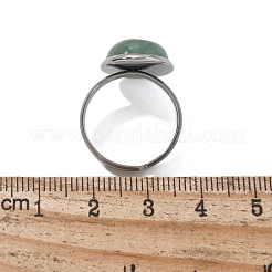 半円形の天然グリーンアベンチュリン指輪  女性用304ステンレススチール調節可能リング  ラウンド：14mm  usサイズ7 1/4(17.5mm)&nbsp;RJEW-M062-01P-21
