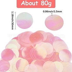 80g 虹色 PVC スパンコール/スパンコールペンダント  フラットラウンド  装飾アクセサリー  ピンク  30mm&nbsp;KY-SC0002-49A