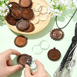 DIYネックレス製作キット  シマウッド彫刻ペンダントカボションセッティングを含む  304ステンレススチール丸カン  ワックスコットンコードネックレス作り  ガラスカボション  サドルブラウン  440mm&nbsp;DIY-YW0018-25