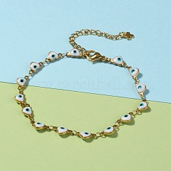 Heart Evil Eye 304 Stainless Steel Enamel Link Chains Bracelets & Necklaces Jewelry Sets&nbsp;SJEW-JS01153
