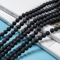 染色・加熱された天然黒瑪瑙ビーズ連売り  艶消し  ラウンド  6mm  穴：1mm  約61~63個/連  14.8インチ&nbsp;X-G-H056-6mm