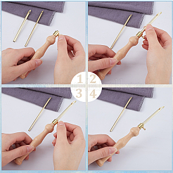 Wood Handle Brass Punch Embroidery Needle Pen & Easy Automatic Threader Set&nbsp;DIY-WH0453-88B