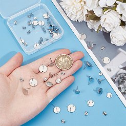 36Pcs 3 Size Flat Round 304 Stainless Steel Stud Earring Findings&nbsp;STAS-SP0001-59P