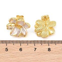 ブラスエナメルスタッドピアスのパーツ  花  片穴パーツ用  長持ちメッキ  鉛フリー＆カドミウムフリー  ゴールドカラー  16.5x16mm  ピン：0.9ミリメートルと0.8ミリメートル。&nbsp;KK-CBA58F9-01G-01