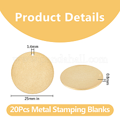 真鍮チャーム  空白タグのスタンプ  フラットラウンドのチャーム  生（メッキなし）  25x0.8mm  穴：1.4mm  20個/箱&nbsp;KK-DC0004-09B-C