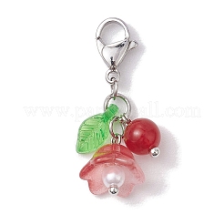 Flower Glass & Natural & Dyed Malaysia Jade Pendant Decortion&nbsp;HJEW-JM01985-02