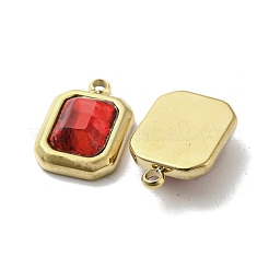 本物の14Kゴールドメッキ304ステンレススチールペンダント  ガラスと  長方形チャーム  レッド  13.5x9x4mm  穴：1.4mm&nbsp;STAS-L022-062G-01