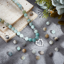 Natural Frosted Flower Amazonite Round Beads&nbsp;G-NB0005-34C