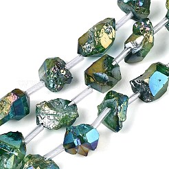 染色電気メッキ未加工天然アメジストビーズ連売り  ナゲット  プラスチックチューブビーズ付き  シーグリーン  7.5~22x8~18x5~15mm  穴：1.2~1.6mm  約22~26個/連  15.55~16.93インチ（39.5~43cm）&nbsp;G-Q610-05B