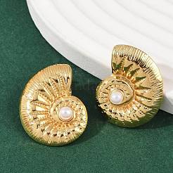 304ステンレススチールABSプラスチックパールスタッドピアス  18KGP本金メッキ  PVD真空メッキ  25x20mm&nbsp;STAS-D368-01A-G