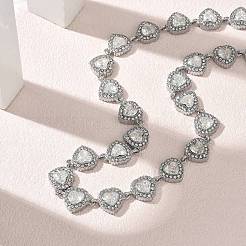 304 Stainless Steel Full Crystal Rhinestone Heart Link Chain Necklaces for Women&nbsp;SA-CBABBEA-01
