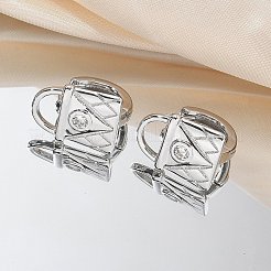 真鍮とガラスのフープピアス  ロック  プラチナ  14.5x11x13.5mm&nbsp;EJEW-Q014-12P