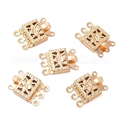 真鍮製ボックスクラスプ  1連  3穴  長方形  ライトゴールド  6mm  穴：10x15x2.8mm&nbsp;KK-XCP0001-70LG