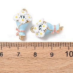 合金ペンダント  花束/花のチャーム  エナメル  ラックめっき  ゴールドカラー  ブルー  20x12x8.5mm  穴：1.5mm&nbsp;FIND-D038-014G-01