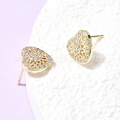 Valentine's Day Heart Brass Micro Pave Clear Cubic Zirconia Stud Earrings&nbsp;EJEW-C186-17G-01