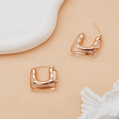 女性用合金と樹脂のフープピアス1組  ライトゴールド  長方形  透明  29x21.5x6.5mm&nbsp;EJEW-LP0004-71B